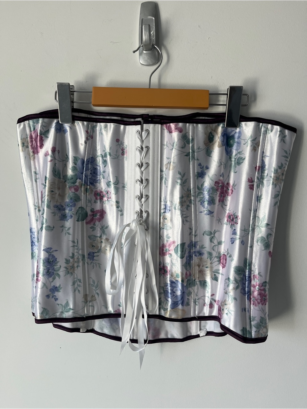 Grenier White Floral Satin Bustier Corset Size 42 | Boned Lingerie | Coquette